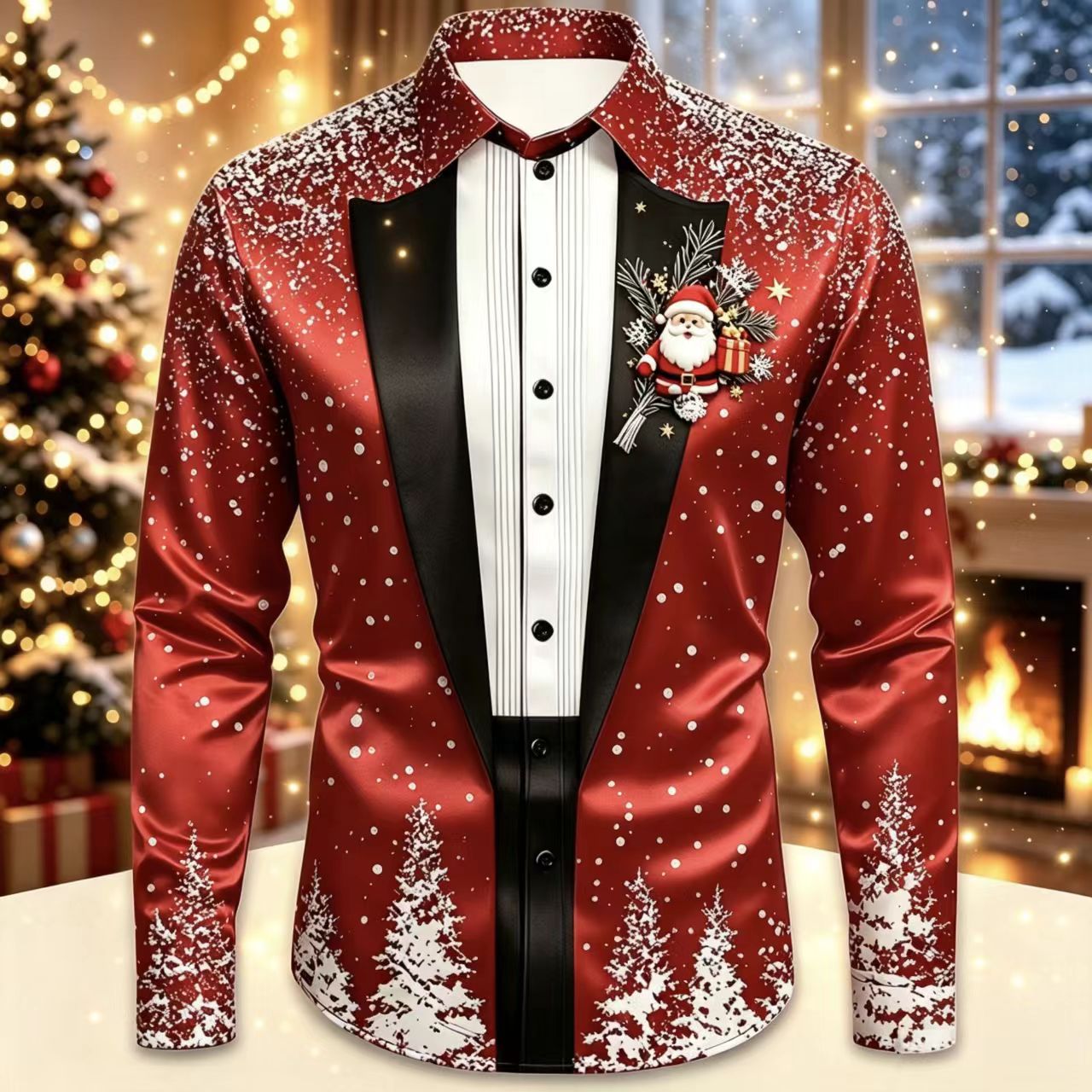 Heren Kerst Satijnen Overhemd  - Mens Satin Silk Dress Shirt recensie en prijs