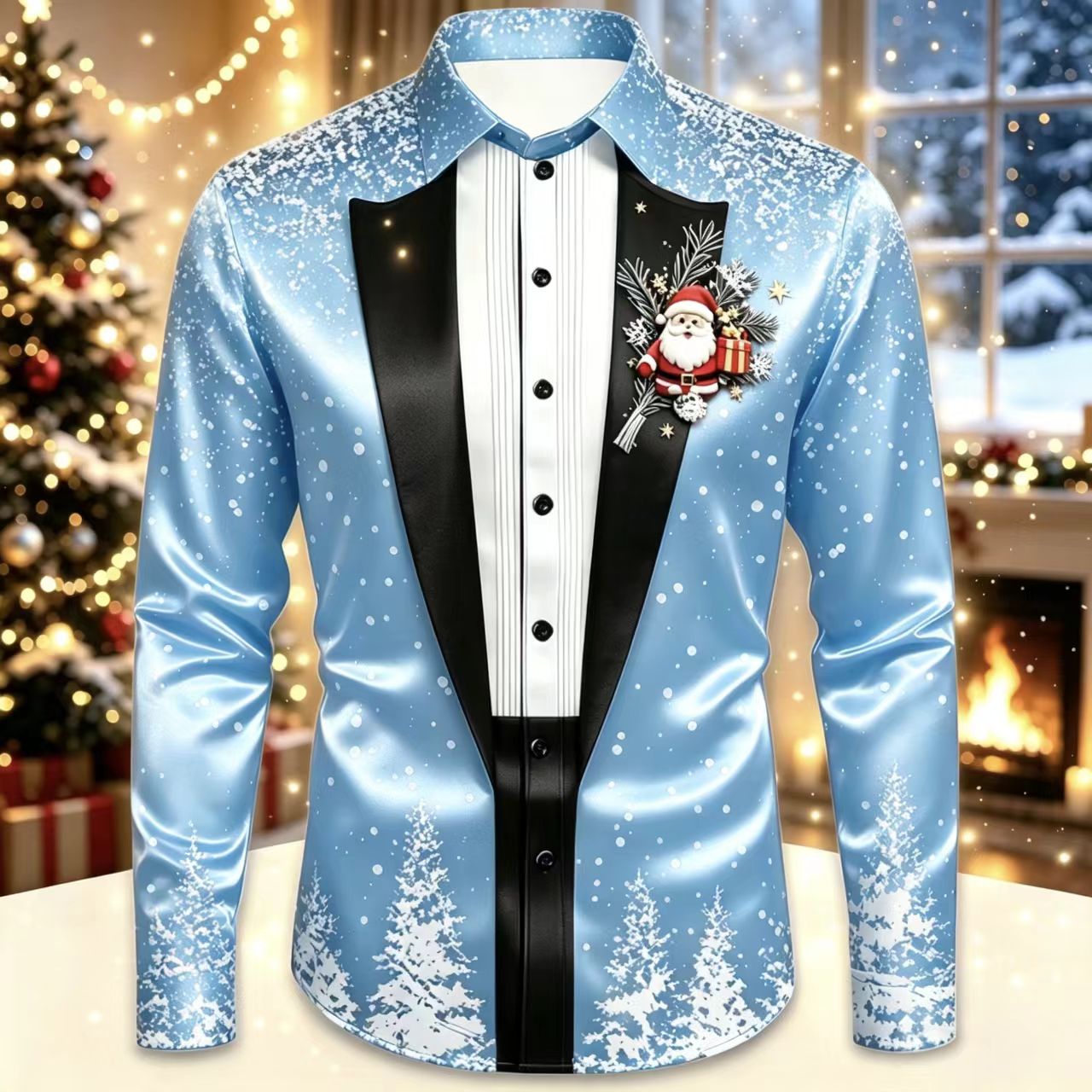 Heren Kerst Satijnen Overhemd  - Mens Satin Silk Dress Shirt recensie en prijs