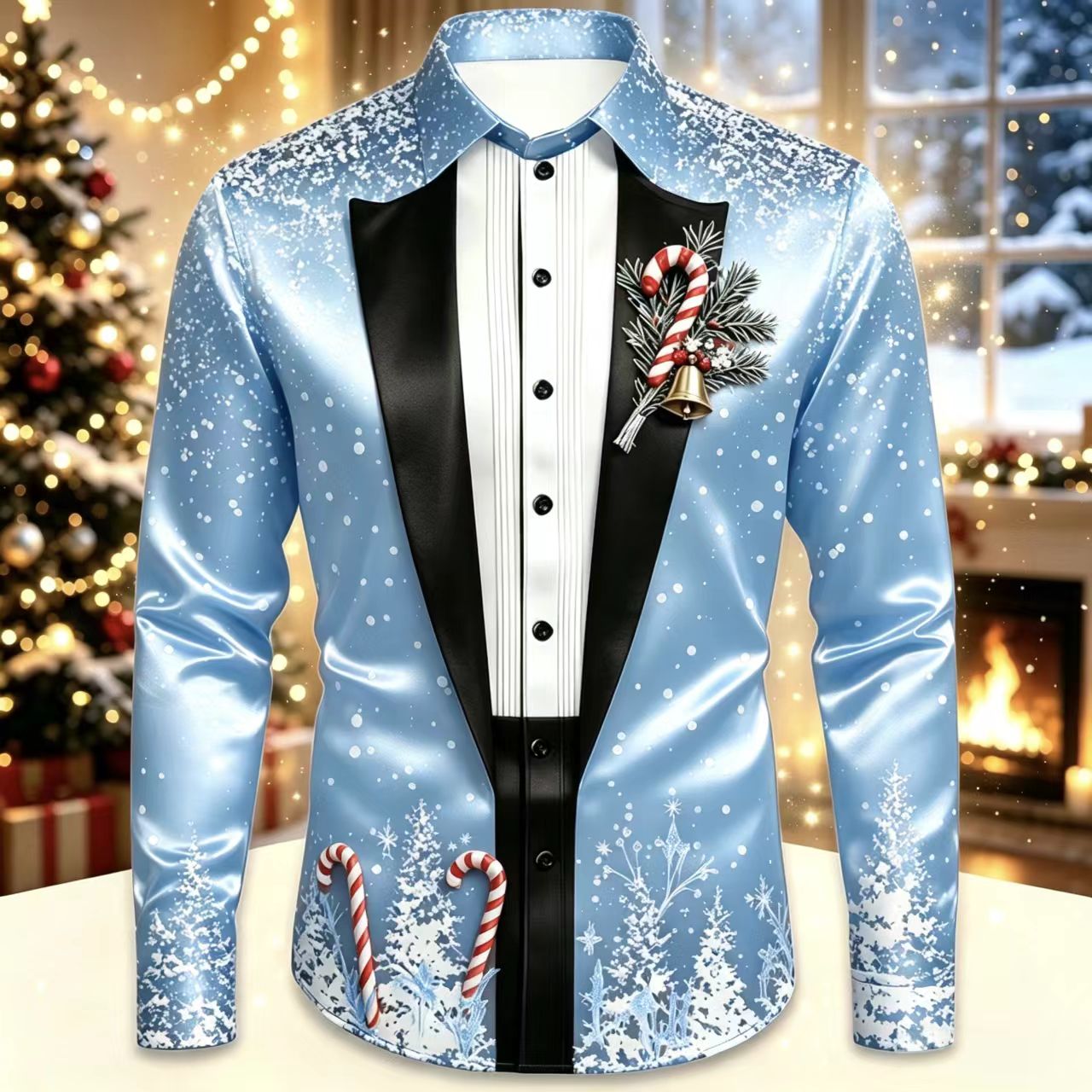 Heren Kerst Satijnen Overhemd  - Mens Satin Silk Dress Shirt recensie en prijs