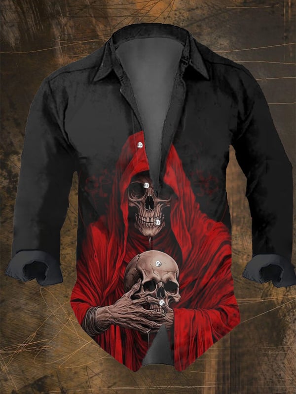 Halloween Men's Dark Skull Pri - Vintage Hawaiian Floral Shirt recensie en prijs