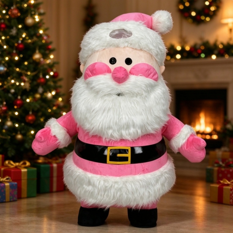 Roze opblaasbaar kerstmankostu - Suits recensie en prijs
